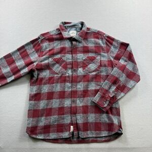 Flag & Anthem Shirt Mens XL Red Gray Plaid Flannel Long Sleeve Button‎ Front